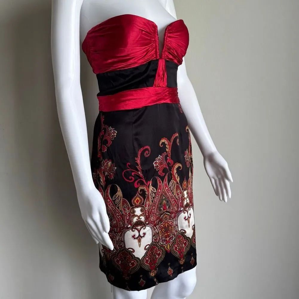 Bebe Y2K Silk Corset Top Paisley Print Dress Size S